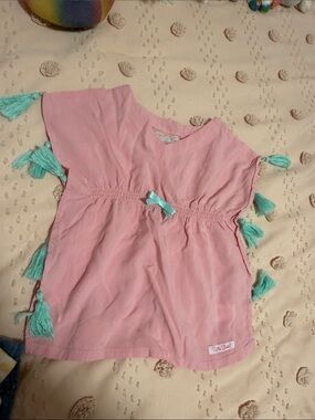 Ruffle Butts Pink Swim Coverup with Teal Tassels